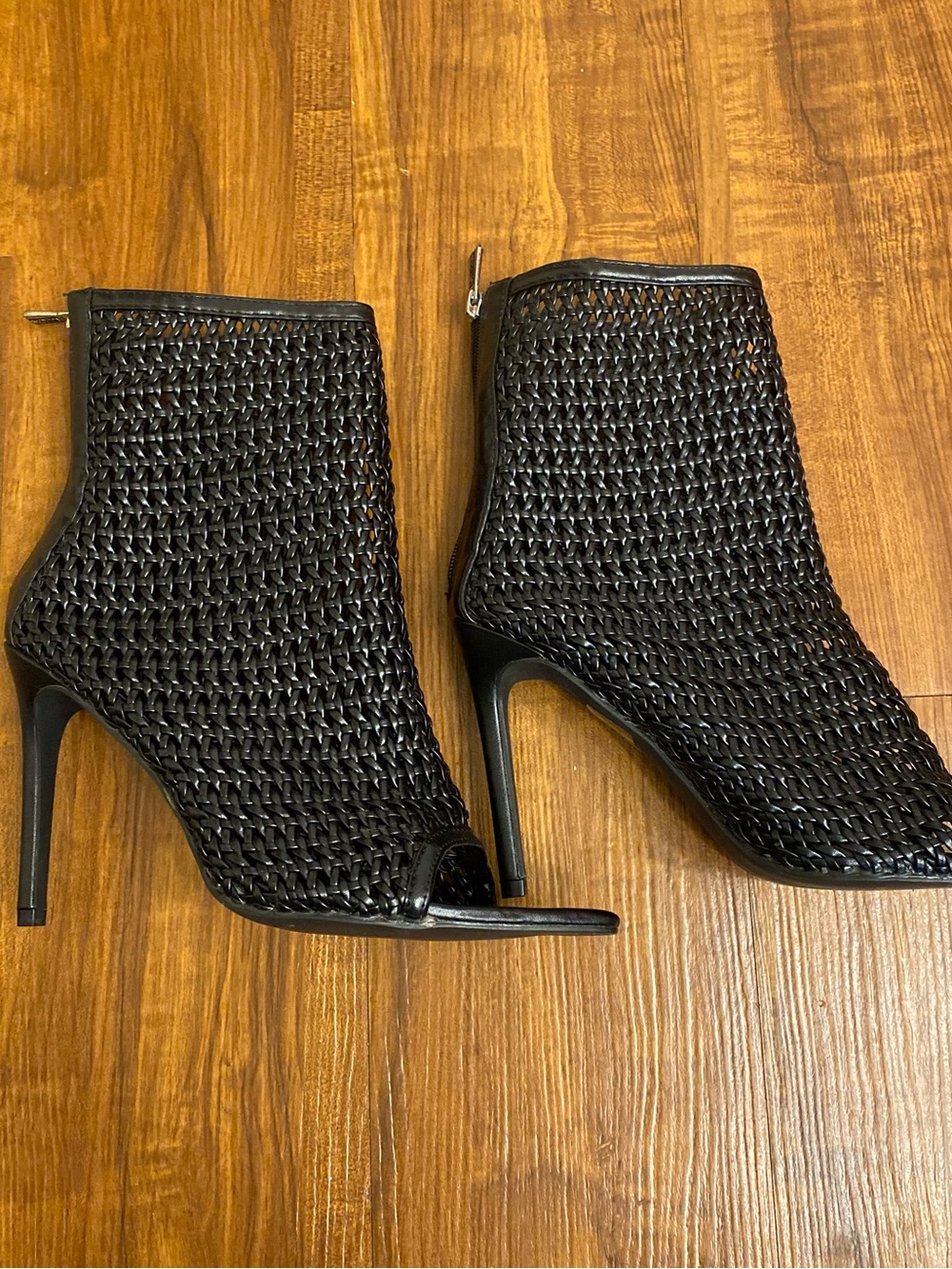Cape Robbin Black Woven Peep-Toe Ankle Booties